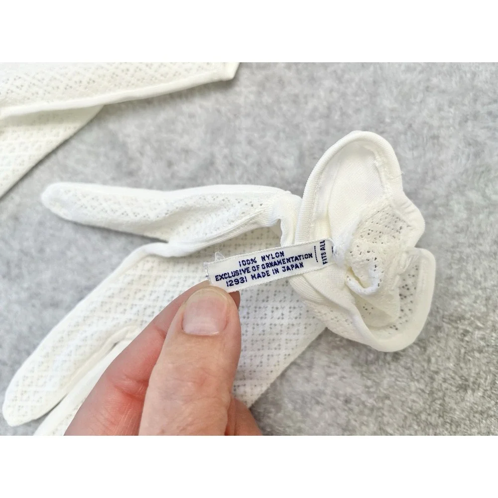 White Vtg Gloves Women's Mesh Buttons Nylon OSFA